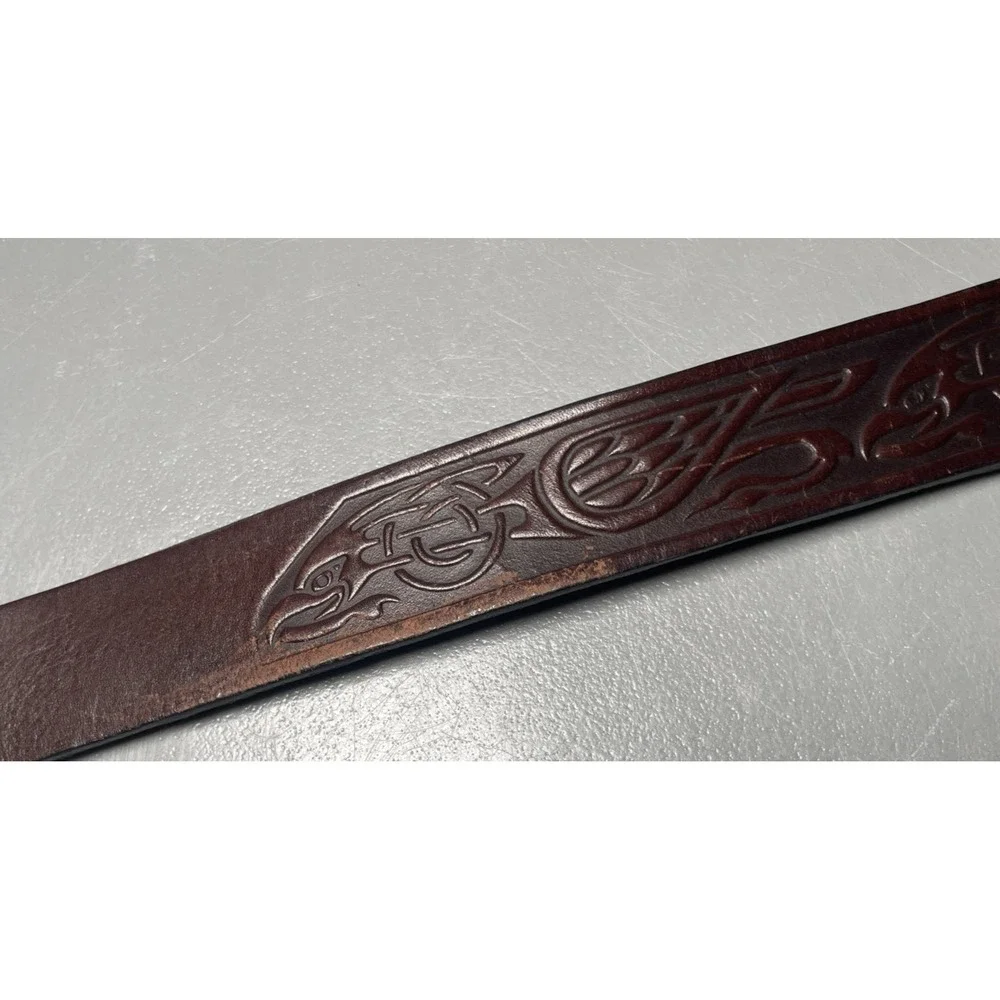 Tooled‎ Leather Western Dragon Buckle Belt Size 28